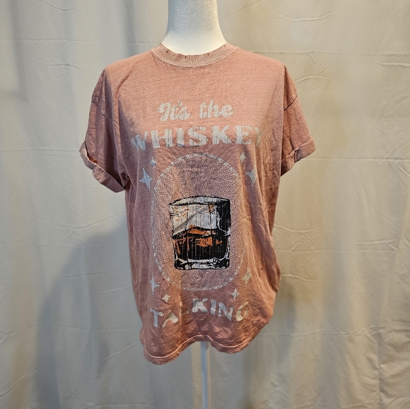 girl Dangerous Tops - Girl Dangerous Rose Graphic Tee with Whiskey Design Size S